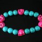 Turquoise Colorful Hot Pink Skull Beads Blue Veins Ball Beads Stretch Bracelet ZZ2192