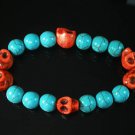 Turquoise Colorful Red Skull Beads Blue Veins Ball Beads Stretch Bracelet ZZ2193