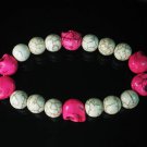 Turquoise Colorful Hot Pink Skull Beads White Veins Ball Beads Stretch Bracelet ZZ2194