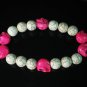 Turquoise Colorful Hot Pink Skull Beads White Veins Ball Beads Stretch Bracelet ZZ2194