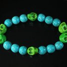 Turquoise Colorful Green Skull Beads Blue Veins Ball Beads Stretch Bracelet ZZ2196