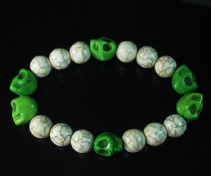 Turquoise Colorful Green Skull Beads White Veins Ball Beads Stretch Bracelet ZZ2197