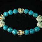 Turquoise Colorful White Skull Beads Blue Veins Ball Beads Stretch Bracelet ZZ2198