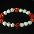 Turquoise Colorful Red Skull Beads White Veins Ball Beads Stretch Bracelet ZZ2199