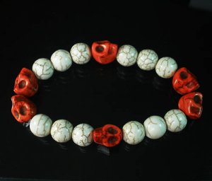 Turquoise Colorful Red Skull Beads White Veins Ball Beads Stretch Bracelet ZZ2199