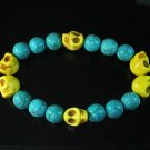 Turquoise Colorful Yellow Skull Beads Blue Veins Ball Beads Stretch Bracelet ZZ2200
