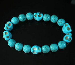 Turquoise Colorful Blue Skull Beads Blue Veins Ball Beads Stretch Bracelet ZZ2202