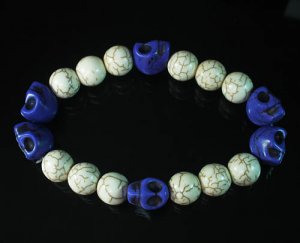 Turquoise Colorful Purple Skull Beads White Veins Ball Beads Stretch Bracelet ZZ2205