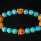 Turquoise Colorful Orange Skull Beads Blue Veins Ball Beads Stretch Bracelet ZZ2206