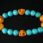 Turquoise Colorful Orange Skull Beads Blue Veins Ball Beads Stretch Bracelet ZZ2206