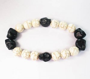 Turquoise Colorful Black Skull Beads White Veins Ball Beads Stretch Bracelet for Men Women ZZ2208