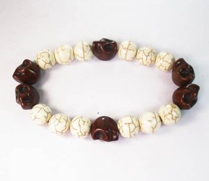 Turquoise Colorful Brown Skull Beads White Veins Ball Beads Stretch Bracelet ZZ2209