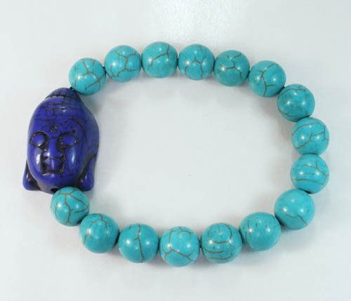 Turquoise Dark Blue Buddha Beads Baby Blue Veins Ball Beads Stretch Bracelet ZZ2210