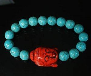 Turquoise Red Buddha Beads Baby Blue Veins Ball Beads Bracelet ZZ2211