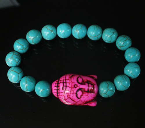 Turquoise Hot Pink Buddha Beads Baby Blue Veins Ball Beads Bracelet ZZ2213