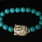 Turquoise White Buddha Beads Baby Blue Veins Ball Beads Bracelet ZZ2214