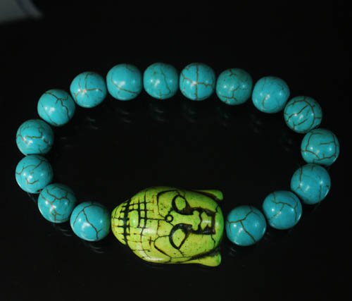 Turquoise Green Buddha Beads Baby Blue Veins Ball Beads Bracelet ZZ2215