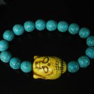 Turquoise Yellow Buddha Beads Baby Blue Veins Ball Beads Bracelet ZZ2216