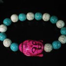 Turquoise Hot Pink Buddha Beads White Baby Blue Veins Ball Beads Bracelet ZZ2217