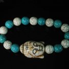 Turquoise White Buddha Beads White Baby Blue Veins Ball Beads Bracelet ZZ2218