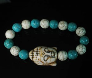 Turquoise White Buddha Beads White Baby Blue Veins Ball Beads Bracelet ZZ2218