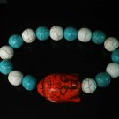 Turquoise Red Buddha Beads White Baby Blue Veins Ball Beads Bracelet ZZ2219