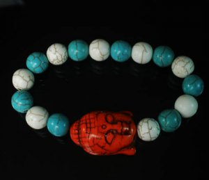 Turquoise Red Buddha Beads White Baby Blue Veins Ball Beads Bracelet ZZ2219