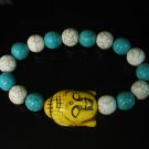 Turquoise Yellow Buddha Beads White Baby Blue Veins Ball Beads Bracelet ZZ2220