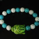 Turquoise Green Buddha Beads White Baby Blue Veins Ball Beads Bracelet ZZ2221