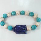 Turquoise Blue Buddha Beads White Baby Blue Veins Ball Beads Bracelet ZZ2223