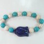 Turquoise Blue Buddha Beads White Baby Blue Veins Ball Beads Bracelet ZZ2223