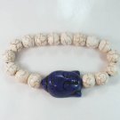Turquoise Dark Blue Buddha Bead White Veins Ball Beads Stretch Bracelet ZZ2224