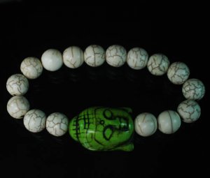 Turquoise Green Buddha Bead White Veins Ball Beads Stretch Bracelet ZZ2225