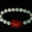 Turquoise Red Buddha Bead White Veins Ball Beads Stretch Bracelet ZZ2226