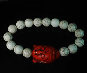 Turquoise Red Buddha Bead White Veins Ball Beads Stretch Bracelet ZZ2226