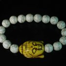 Turquoise Yellow Buddha Bead White Veins Ball Beads Stretch Bracelet ZZ2227