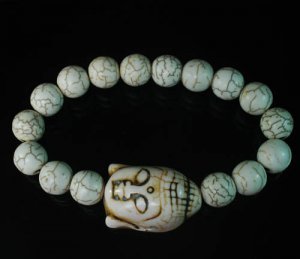 Turquoise White Buddha Bead White Veins Ball Beads Stretch Bracelet ZZ2229