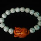 Turquoise Orange Buddha Bead White Veins Ball Beads Stretch Bracelet ZZ2230