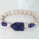 Turquoise Dark Blue Buddha Skull Beads White Veins Ball Beads Stretch Bracelet ZZ2231