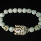 Turquoise White Buddha Skull Beads White Veins Ball Beads Stretch Bracelet ZZ2232