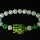 Turquoise Green Buddha Skull Beads White Veins Ball Beads Stretch Bracelet ZZ2233