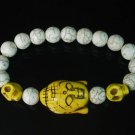 Turquoise Yellow Buddha Skull Beads White Veins Ball Beads Stretch Bracelet ZZ2234