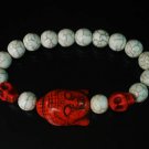 Turquoise Red Buddha Skull Beads White Veins Ball Beads Stretch Bracelet ZZ2235