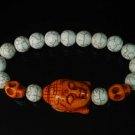 Turquoise Orange Buddha Skull Beads White Veins Ball Beads Stretch Bracelet ZZ2236