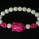 Turquoise Hot Pink Buddha Skull Beads White Veins Ball Beads Stretch Bracelet ZZ2237