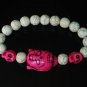 Turquoise Hot Pink Buddha Skull Beads White Veins Ball Beads Stretch Bracelet ZZ2237