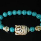Turquoise White Buddha Skull Beads Blue Veins Ball Beads Stretch Bracelet ZZ2238
