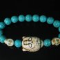 Turquoise White Buddha Skull Beads Blue Veins Ball Beads Stretch Bracelet ZZ2238