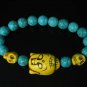 Turquoise Yellow Buddha Skull Beads Blue Veins Ball Beads Stretch Bracelet ZZ2240
