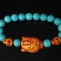 Turquoise Orange Buddha Skull Beads Blue Veins Ball Beads Stretch Bracelet ZZ2241